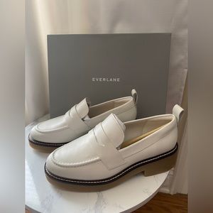 NWB Everlane White Penny Loafers with Brown Sole
